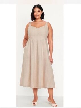 Neutral Linen Midi Dress - Sleeveless A-Line